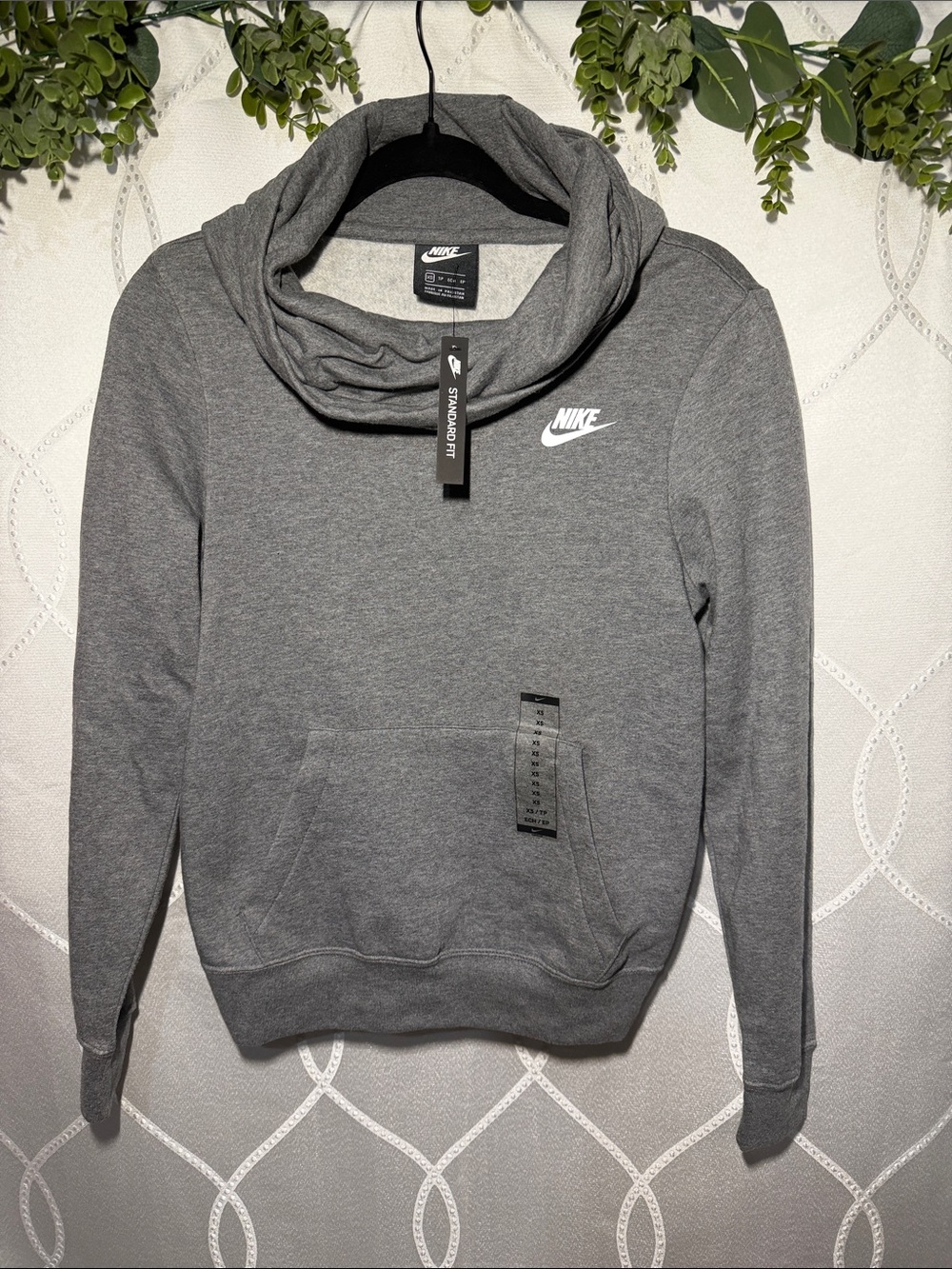 Nike Women’s Charcoal Gray Cowl Neck Pullover with White Swoosh